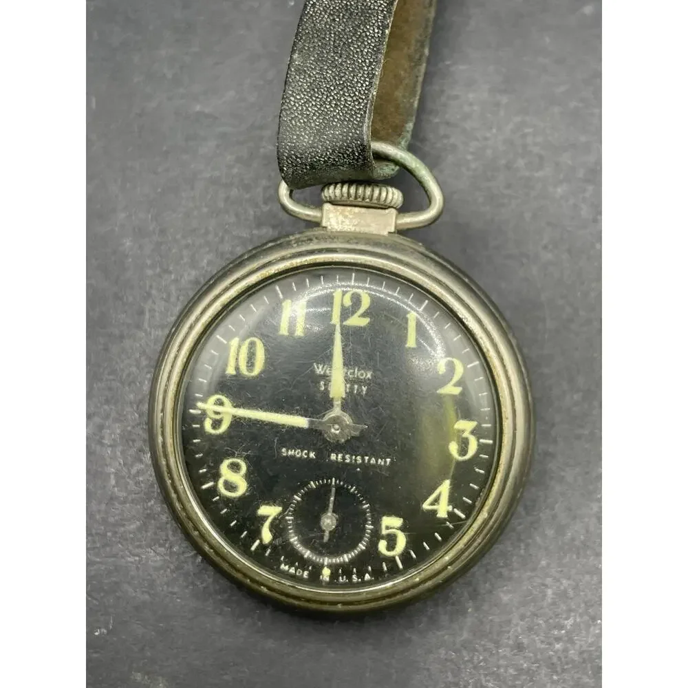 Vintage Westclox Scotty Pocket Watch Black Dial Sub Second USA Gibson Fob